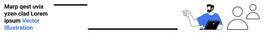 Elinde dizüstü bilgisayar olan bir adam temiz bir düzende iki takım üyesiyle çarpışırken. Takım çalışması, işbirliği, iş sunumu, iletişim, liderlik, eğitim, düz iniş sayfası için ideal