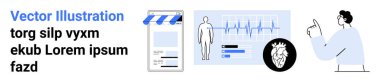 Gezici eczane konseptiyle birlikte EKG sonuçlarını ve kalp diyagramını gösteren sağlık veri paneline doğru hareket eden kişi. Teletıp, sağlık analizleri, tıbbi teknoloji ve dijital için ideal