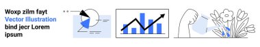 Pasta grafiği, bar grafiği ve el sulama çiçekleri. Analiz, büyüme, sürdürülebilirlik, ekonomi, eğitim, doğa sade iniş sayfası için ideal