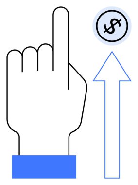 Cesur bir ok ve finansal büyümeyi, hedef başarısını, yeniliği, iş stratejisini, yatırım odak noktasını ve ekonomik ilerlemeyi düz bir düzlemde aktaran bir dolar işareti ile yukarıya doğru uzanıyor.