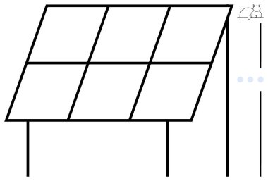 Büyük güneş paneli minimal hayvan çiziminin yanında duruyor. Enerji, sürdürülebilirlik, yenilik, çevre, temiz teknoloji, ekoloji, koruma için idealdir. Düz basit metafor