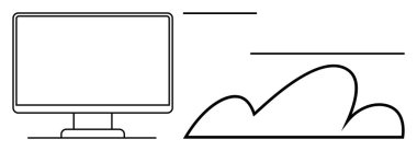 Masaüstü monitörü, veri erişimini, bulut hesaplamasını ve depolama çözümlerini temsil eden temiz çizgileri olan bir bulut sembolüne bağlandı. Teknoloji, yenilik, bilişim, dijital dönüşüm ve veri için ideal