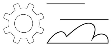Basit çizgileri olan vites ve bulut şekilleri yenilik, veri ve teknolojiyi akla getiriyor. Takım çalışması, bağlantı, ilerleme, bulut hesaplama, işbirliği verimliliği otomasyonu için ideal. Düz basit