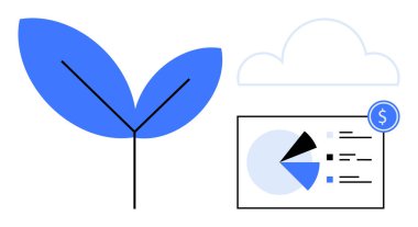 Yaprak büyümeyi, teknoloji bulutunu ve dolar sembollü finansal grafiği temsil ediyor. Sürdürülebilirlik, finans, teknoloji, analitik, veri güdümlü büyüme için ideal, iş stratejisi basit