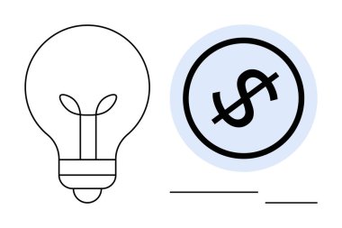 Finansal kavramlar için para ikonu ile birlikte yaratıcı fikri sembolize eden ampul. Yenilik, finans, girişimcilik, iş stratejisi, yatırım, ekonomik büyüme için ideal, düz basit metafor