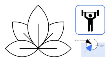 Nilüfer çiçeği dengeyi temsil eder, halterci halterciyi sembolize eder ve grafik grafiği veriyi ya da büyümeyi gösterir. Sağlık, sağlık analizi, spor salonu motivasyonu, istatistik, farkındalık, hedefler için ideal