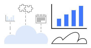 Bulut, veri senkronizasyonu, işbirliği, analitik ve planlama için bar şemasını, bulmaca parçalarını ve takvimi birbirine bağlar. Takım çalışması, teknoloji, yenilik verimliliği iş akışı stratejisi için ideal