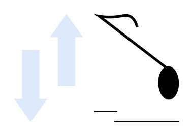 Yukarı ve aşağı doğru kıvrımlı okları olan, tonu, yönü ve dinamiği işaret eden siyah bir müzik notası. Ses, müzik, hareket, enerji, yaratıcılık ritmi ve öğretim için idealdir. Düz