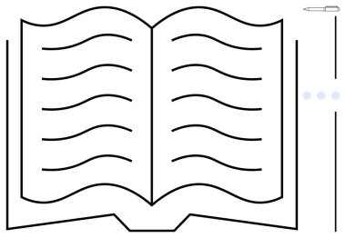 Kalemin yanındaki sayfalarda dalgalı satırlar olan açık bir kitap. Yazmayı, okumayı ya da eğitimi öneriyor. Eğitim, yaratıcılık, yazı, araştırma edebiyatı yayıncılığı için ideal. Düz basit metafor