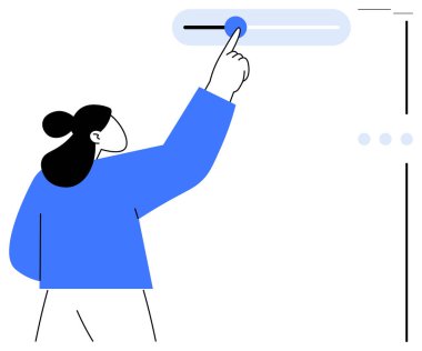 Ayarları ayarlamak için yatay kaydırıcı ile bireysel etkileşim. Teknoloji için ideal, arayüz tasarımı, kişiselleştirme, kontrol, navigasyon, kişiselleştirme, karar verme. Düz basit metafor