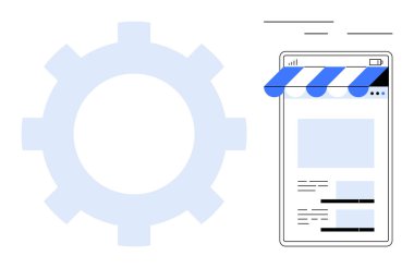 Mağaza vitrinli ve büyük teçhizatlı akıllı telefon ekranı. E-ticaret, teknoloji, uygulama geliştirme, mağaza yönetimi, optimizasyon, dijital araçlar, pazarlama stratejisi için idealdir. Düz basit metafor