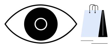 Bir alışveriş çantasının yanında siyah-beyaz göz, pazar eğilimleri, satın alma kararları veya tüketici odaklı olduğunu gösteriyor. Pazarlama, reklam, perakende, markalaşma, ecommerce, strateji müşteri ilişkileri için ideal