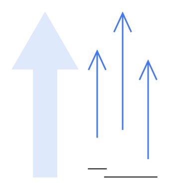 Yukarıya doğru uzanan üç küçük okun yanında, basit siyah çizgiler var. Büyüme, ilerleme, başarı, başarı, gelişme, yükselme hareketi ve motivasyon için idealdir. Düz basit