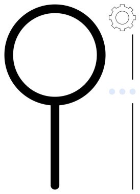 Arama veya teftişi vurgulayan büyüteç, ayarları veya yapılandırmayı sembolize eden dişli ve ilerleme veya seçenekler için üç nokta. Kavramları için ideal arama, süreç, optimizasyon