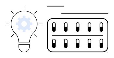 İçinde ekipman bulunan ampul yeniliği simgeliyor, sağlık ve ilaç ürünlerini temsil eden bir ilaç paketiyle birlikte. Yenilik, teknoloji, sağlık, araştırma, geliştirme, fikirler için ideal