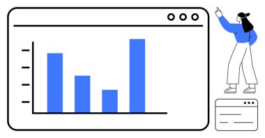 Dijital ekranda veri analizi, istatistik veya performans değerlendirmesi yapan bir kadın var. İş, finans, eğitim, sunumlar, analitik büyüme için ideal