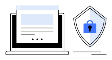 Bilgisayarda web sitesi sayfası kilit simgesiyle birlikte görüntüleniyor. Siber güvenlik, çevrimiçi gizlilik, veri koruması, internet güvenliği, dijital güvenlik, güvenli tarama, antivirüs yazılımı için ideal