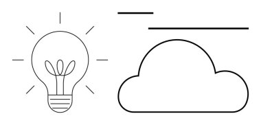 Yeşil enerjiyi gösteren filizlenen bir ampul, bağlantıyı ya da teknolojiyi sembolize eden bulut ana hatları. Sürdürülebilirlik, ekoloji, büyüme, yenilik, teknoloji ve yenilenebilir enerji için ideal
