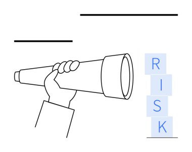 El ele tutuşan teleskop RISK yazımını engellemeye odaklanma, öngörü ve karar verme stratejilerini sembolize ediyor. İş için ideal, planlama, liderlik, hedefler, analiz stratejisi
