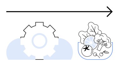 Vites mekanizması süreci temsil ediyor, kasedeki taze sebzelere dönüşüyor. Çiftçilik, üretim, sürdürülebilirlik, gıda endüstrisi, tedarik zinciri, yenilik büyümesi için idealdir. Düz basit metafor