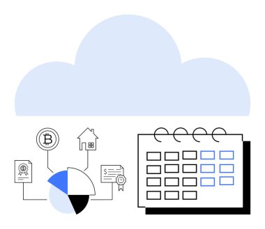 Bulut bağlantıları kripto para birimini, özelliklerini, belgelerini ve çizelgelerini bir takvime kaydediyor. Finans, planlama, organizasyon, teknoloji, engelleme zamanlaması için ideal