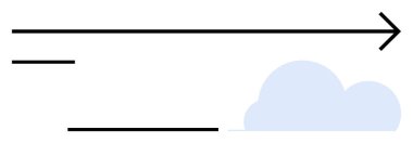 Açık mavi bir bulutun üzerinde hareket eden dinamik hareket çizgileri olan uzun ok hızı, yönü, ilerlemeyi ve yeniliği simgeliyor. İş dünyasındaki kavramlar, strateji, liderlik, büyüme navigasyonu için ideal