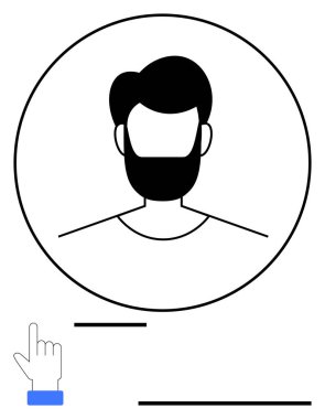 Dairesel çerçeve içinde basitleştirilmiş kullanıcı avatarı, işaretleyici tarafından vurgulandı. Giriş, hesap oluşturma, kullanıcı ayarları, çevrimiçi kimlik, kişiselleştirme, arayüz tasarımı için ideal