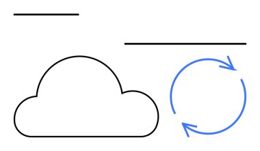 Bulut ana hatları dairesel oklarla birleşerek senkronizasyonu, paylaşımı ve akışı temsil ediyor. Teknoloji, bulut hesaplama, veri alışverişi, süreç, bütünleşme, bağlantı düzlüğü için ideal