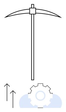 Yukarı doğru üç ok ile dişli kazma kaynak çıkarma, geliştirme ve ilerlemeyi sembolize ediyor. Teknoloji, madencilik, verimlilik, ilerleme, yenilik mekaniği büyümesi için idealdir. Düz