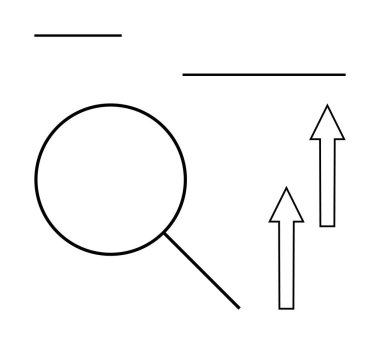 Odaklanmak için büyüteç, gelişme ve gelişme için yukarı doğru iki ok ile eşleştirildi. İş, araştırma, gelişme, başarı, büyüme, veri analizi ve strateji için ideal. Düz basit metafor
