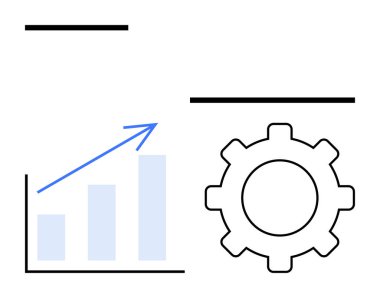 Yukarı doğru ok ile çizilen çubuk grafik, süreci, stratejiyi ve verimliliği gösteren dişlilerin yanında büyümeyi gösterir. İş, geliştirme, analiz, optimizasyon, strateji verimliliği takım çalışması için idealdir. Düz