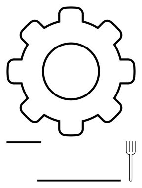 Kalın dişli biçimi çalışma, mühendislik veya işlem mekanizmalarını gösterir. Çatal, yemek yeme, endüstri, ilerleme ve beslenme fikirlerini harmanlama konusunda bir miktar katkı sağlıyor. Üretkenlik, yenilik sinerjisi için ideal