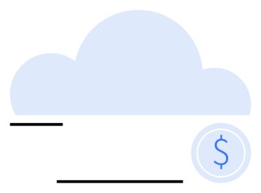 Siyah çizgileri ve bir dolar parası olan mavi bulut şekli. Teknoloji, finans, dijital dönüşüm, bulut depolama, veri yönetimi, iş dünyası, çevrimiçi çözümler için idealdir. Düz basit metafor