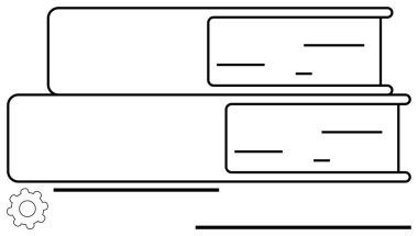 Bir vites simgesinin yanına istiflenmiş iki kitap bilgiyi, eğitimi ve sistematik öğrenmeyi sembolize eder. Eğitim, eğitim, bilgi yönetimi, araştırma, geliştirme, süreç iyileştirme için idealdir