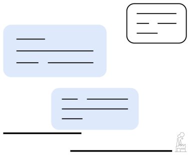 Metni gösteren yatay çizgileri olan konuşma baloncukları. İletişim, mesajlaşma, diyalog, etkileşim vurgulanıyor. Dijital uygulamalar, sohbet kavramları, işbirliği, sosyal medya ekip çalışması için ideal