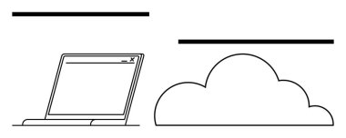 Bulut grafiği, bulut hesaplaması ve dijital veri depolama ile eşleştirilmiş minimalist dizüstü bilgisayar. Teknoloji, bilgisayar, yenilik, ağ oluşturma, basitlik, üretkenlik, düz basit