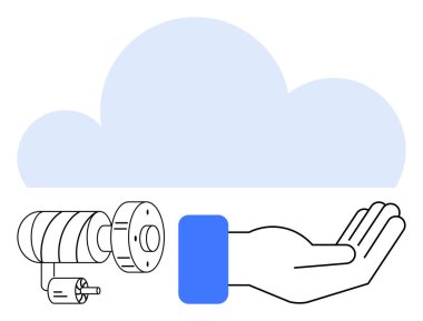 Türbinli ve açık elli bulut teknolojiyi, yeniliği, temiz enerji transferini, korunmayı, sürdürülebilirliği ve yenilenebilir kaynak yönetimini sembolize ediyor. Enerji, teknoloji ve ekolojik için ideal