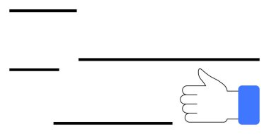 Minimalist tasarım. Mavi kollu bir el, yatay çizgilerle baş parmak kaldırıyor. Geri bildirim, onay, başarı, pozitiflik, anlaşma, motivasyon, iletişim için ideal. Çok basit.