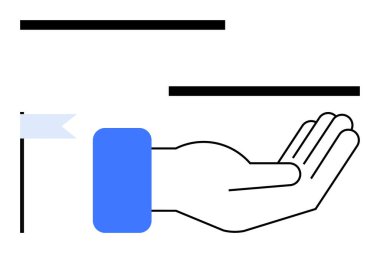 Avuç içinin açık olması sunumu, desteği, bakımı simgeler. Siyah çizgiler ve bayrak hedef, yön ve başarıyı işaret ediyor. Destek, rehberlik, takım çalışması, yardım stratejisi cömertliği için ideal.