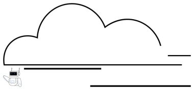 Yatay çizgilerle akan bulut şekli hız, veri transferi ve güç dağılımını gösteriyor. Teknoloji, iletişim, çevrimiçi hizmetler, hareketlilik, ağ oluşturma, basitlik için ideal