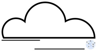 Yatay çizgileri ve küçük ağ grafikleri olan bulut hatları, bağlantıyı, depolamayı, verileri ve çevrimiçi hizmetleri sembolize eder. Teknoloji, ağ oluşturma, veri paylaşımı, web hizmetleri bulutu için ideal