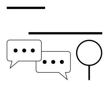 Elipsli minimalist konuşma baloncukları ve iletişim, arama, diyalog, keşif, işbirliği, geri bildirim ve öğrenme için bir büyüteç. Basit bir analiz ve etkileşim için ideal