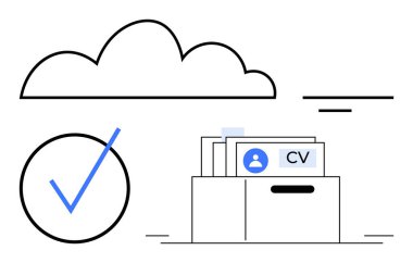 Dizin tutma işlemleri bulut depolama altında devam ediyor. Onaylama, kürasyon ya da seçmeyi gösteren bir onay işaretinin yanı sıra. İşe alım, insan kaynakları, veri yönetimi, bulut depolama ve dijital için ideal