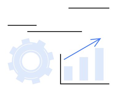 İlerlemeyi, büyümeyi, gelişmeyi, başarıyı, gelişmeyi, üretkenliği ve yeniliği temsil eden yukarı doğru ok ile birlikte vites sembolü. İş teknolojisi stratejisi için ideal