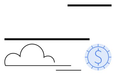 Bulut ve bir dolar para birleşimi veri depolamayı, maliyet verimliliğini ve teknolojiyi sembolize eder. Finans, bulut çözümleri, tasarruf, bütçe, yenilikçi iş yatırımları için ideal. Düz basit