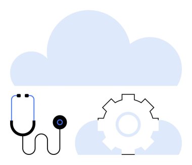 Stetoskop ve teçhizatlı bulut sağlık, teknoloji ve mühendisliği sembolize ediyor. Yenilik için ideal, dijital sağlık, otomasyon, bulut hesaplama, tıbbi analiz, işbirliği sade