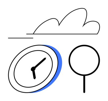 Zamanı temsil eden saat, havayı sembolize eden bulut ve mekansal farkındalığı simgeleyen yer. Zaman yönetimi, navigasyon, hava durumu, seyahat, programlar, düz metafor planlaması için ideal