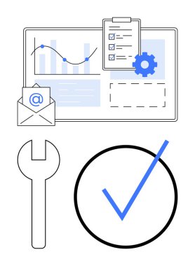 Grafik trendleri, kontrol listesi, anahtar, e-posta, dişli ve işaretli vurgulama işbirliği, verimlilik, görev yönetimi problem çözme analitik sistem kurulumu karar verme mekanizması. Süreç için ideal
