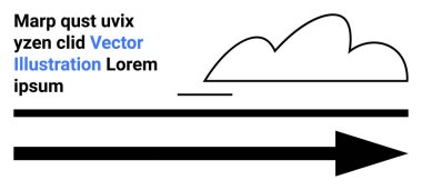 Kalın yatay okun üzerindeki soyut bulut hareketi, hızı ve ilerlemeyi simgeliyor. Lojistik, ulaşım, verimlilik, başlangıç, büyüme stratejileri, basit iniş sayfası için ideal