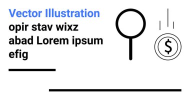 Büyüteç ve dolar para arama ve finansmanı simgeler. Temiz metinler ve satırlar odaklanmayı, berraklığı ve basitliği gösteriyor. İş, finans, arama, pazarlama, analitik eğitim için ideal